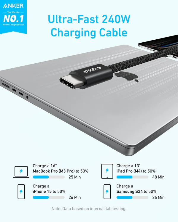 کابل شارژ فست ANKER Type-C to Type-C مدل A8060H11 240W - طول کابل 1 متر (گارانتی طلایی ایستا)